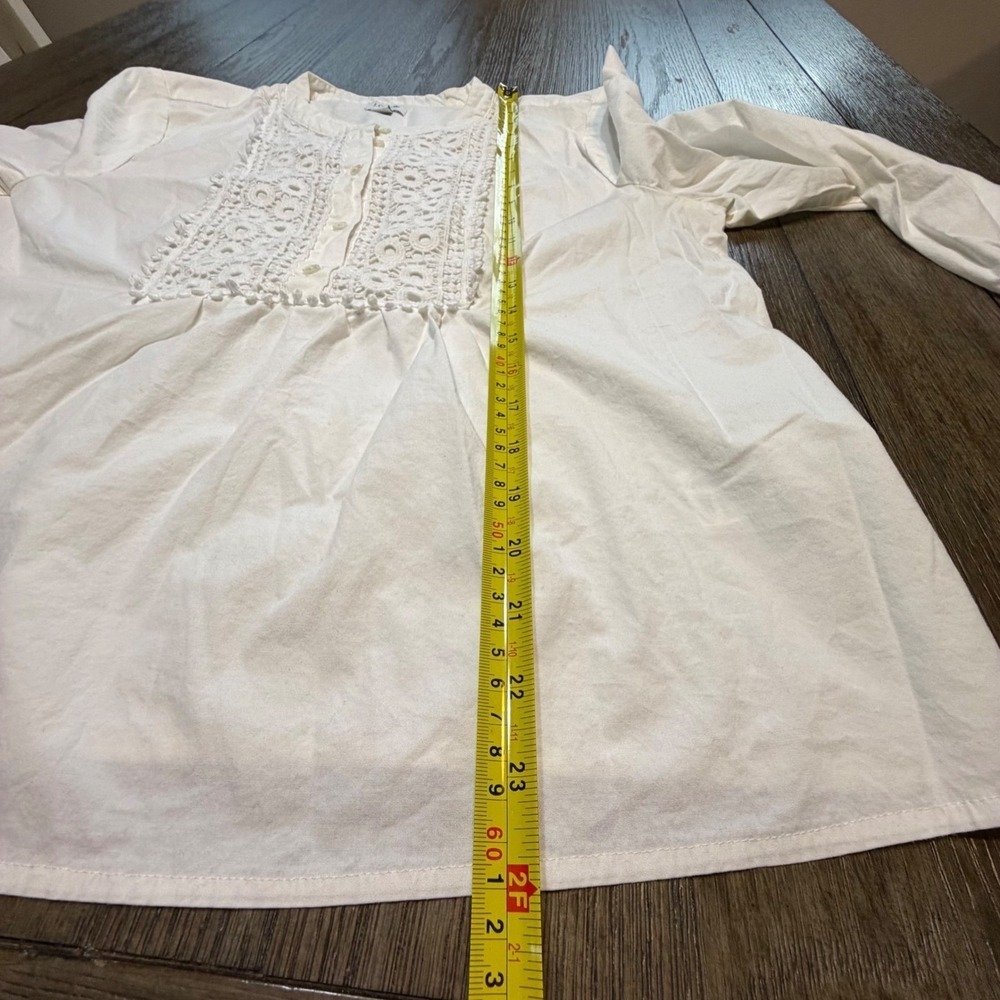J.Crew Re-Imagined White Cotton Eyelet Lace Popover Blouse Womens Large L - Picture 9 of 11
